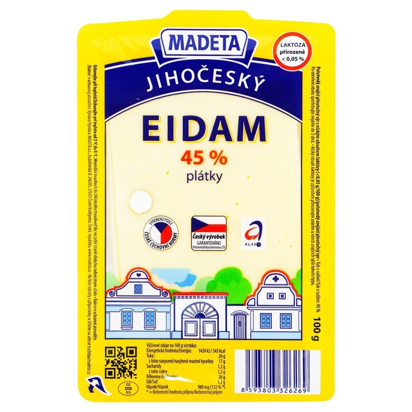 Edam Madeta cheese sliced 45% 100g