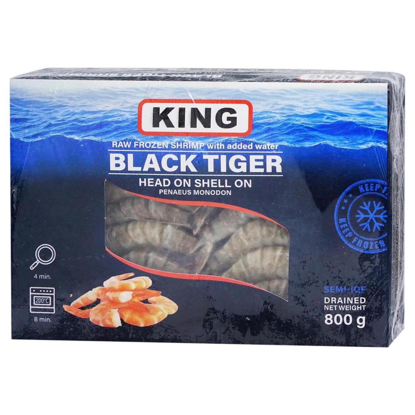 King tiger shrimp with head in shell in glaze frozen 21/30 20% 800g