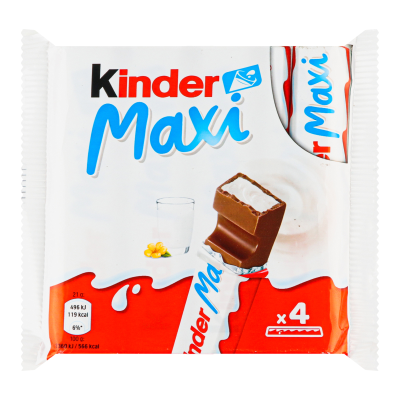 Kinder Maxi Chocolate Bar with Milk Filling 4pcs*21g