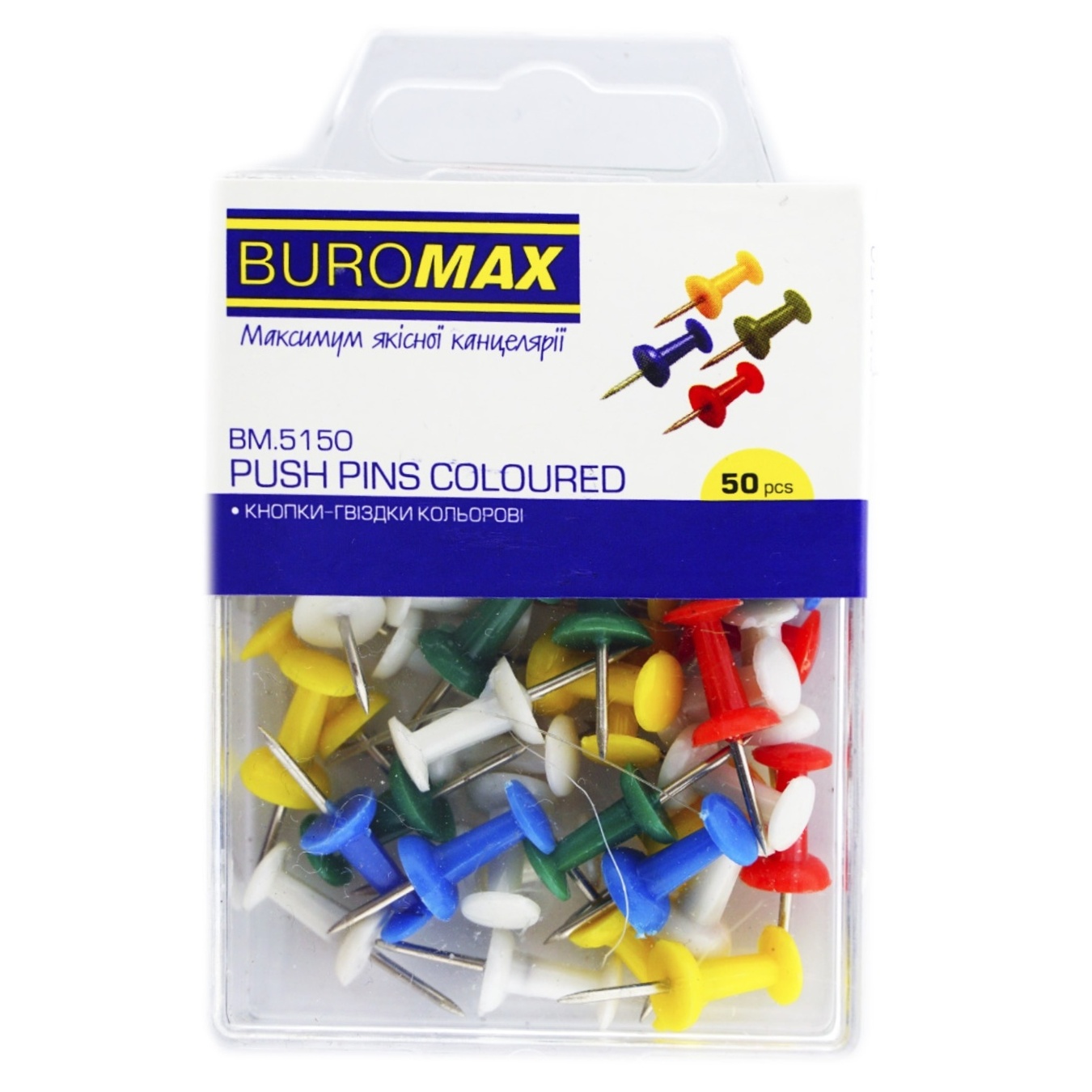 Кнопки-гвоздики BuroMax цветные пластиковый контейнер 50шт