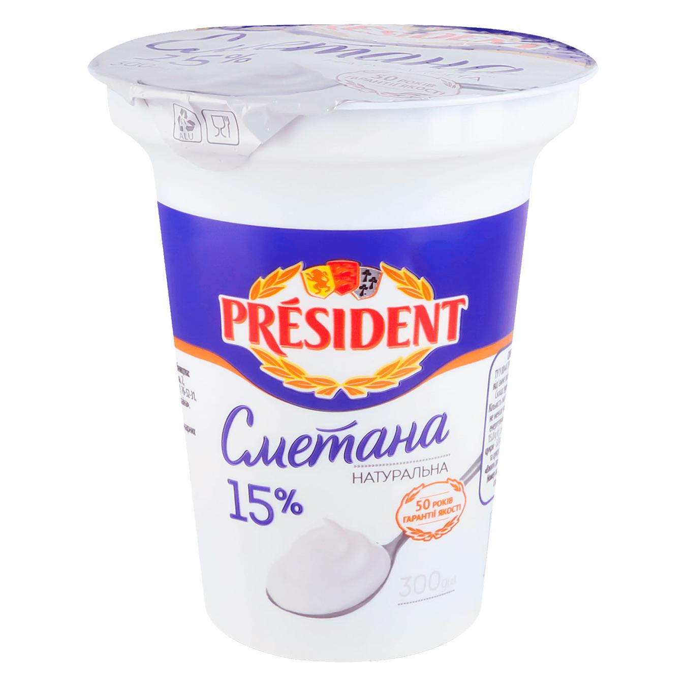Sour cream President glass 15% 300g