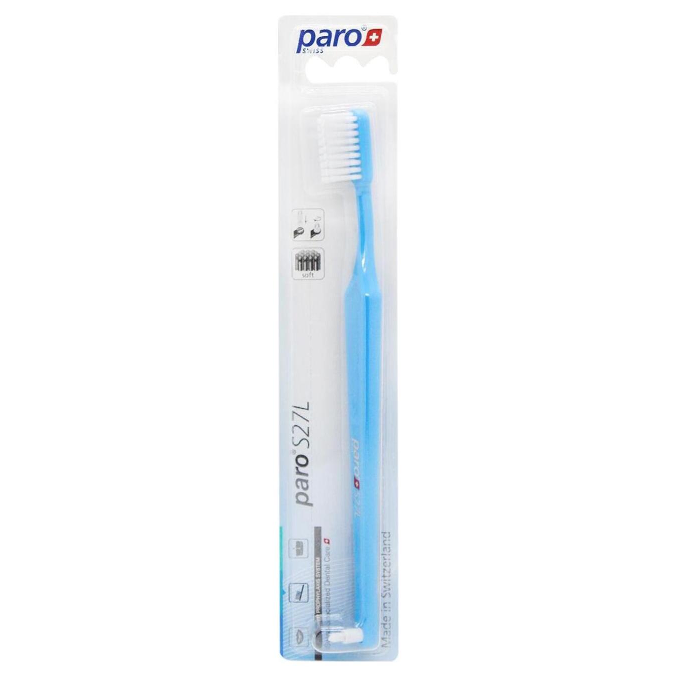Зубна щітка Paro м’яка 27 пучків щетин 3 ряди з монопучковою насадкою S27L блакитна