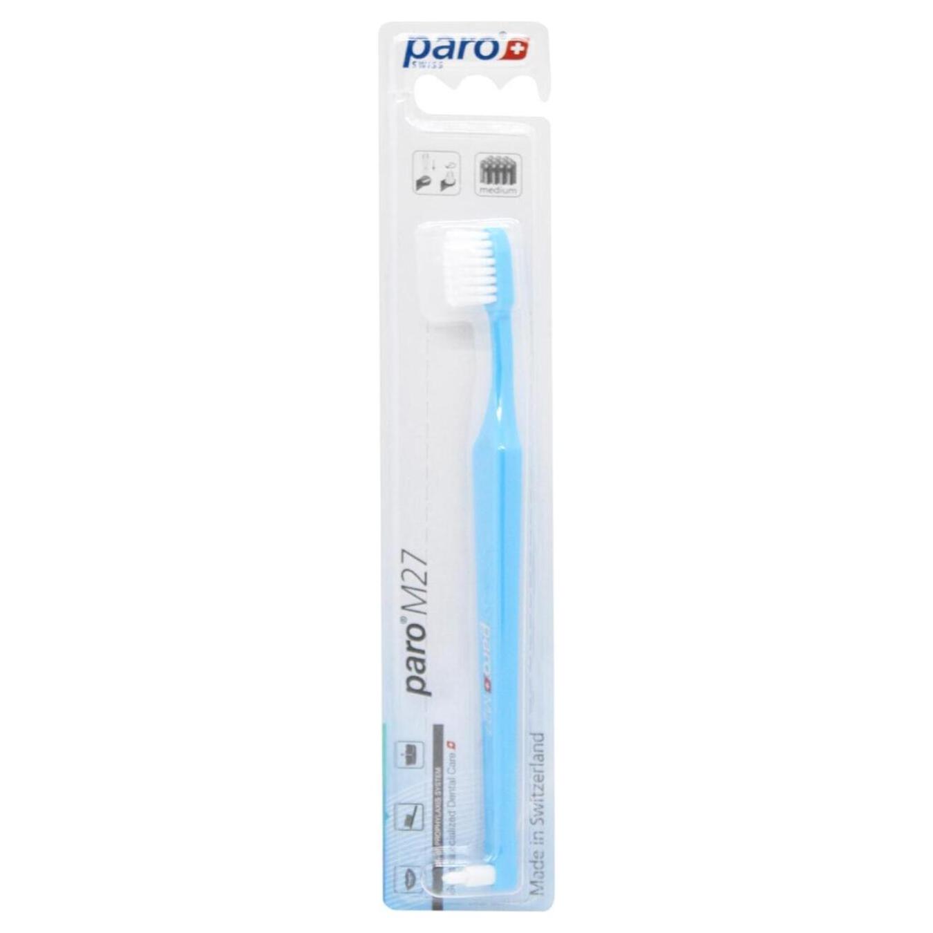 Toothbrush Paro of medium hardness 27 bundles of bristles with a monobundle attachment for children M27 blue