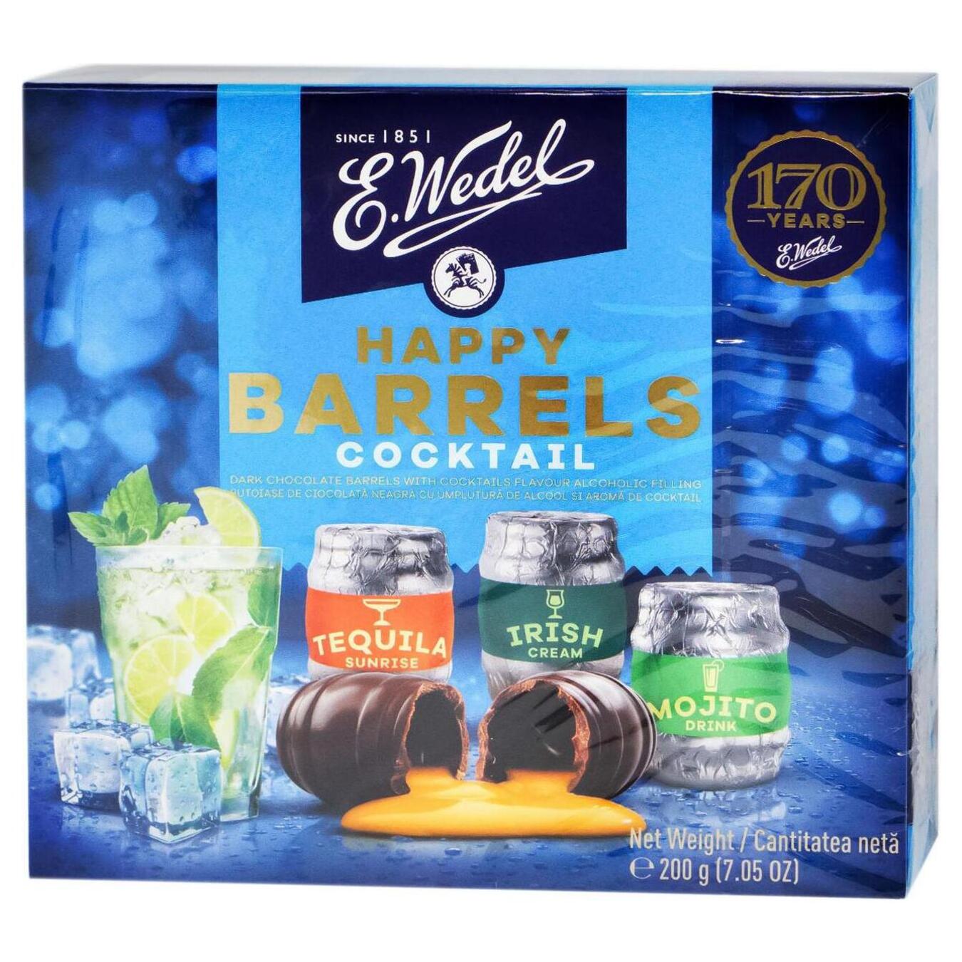 Цукерки шоколадні Wedel Бочки з алкогольною начинкою зі смаком коктелів 200г