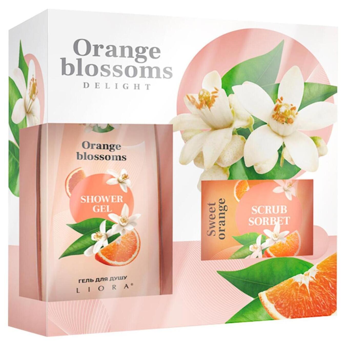 Liora Orange blossoms cosmetic set (Orange blossoms shower gel 150ml + Sweet orange sorbet body scrub 150ml)