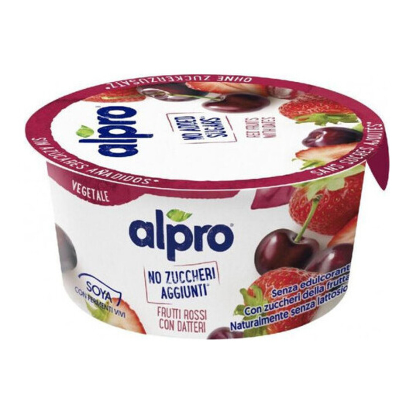 Продукт соевый Alpro ферментированный без сахара красные фрукты с финиками стакан 2,1% 135г