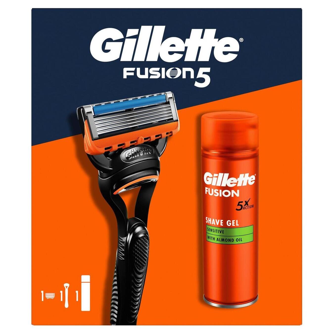 Набор Fusion Sets бритва с 1 сменной кассетой + гель для бритья для чувствительной кожи Gillette Fusion 5 200мл
