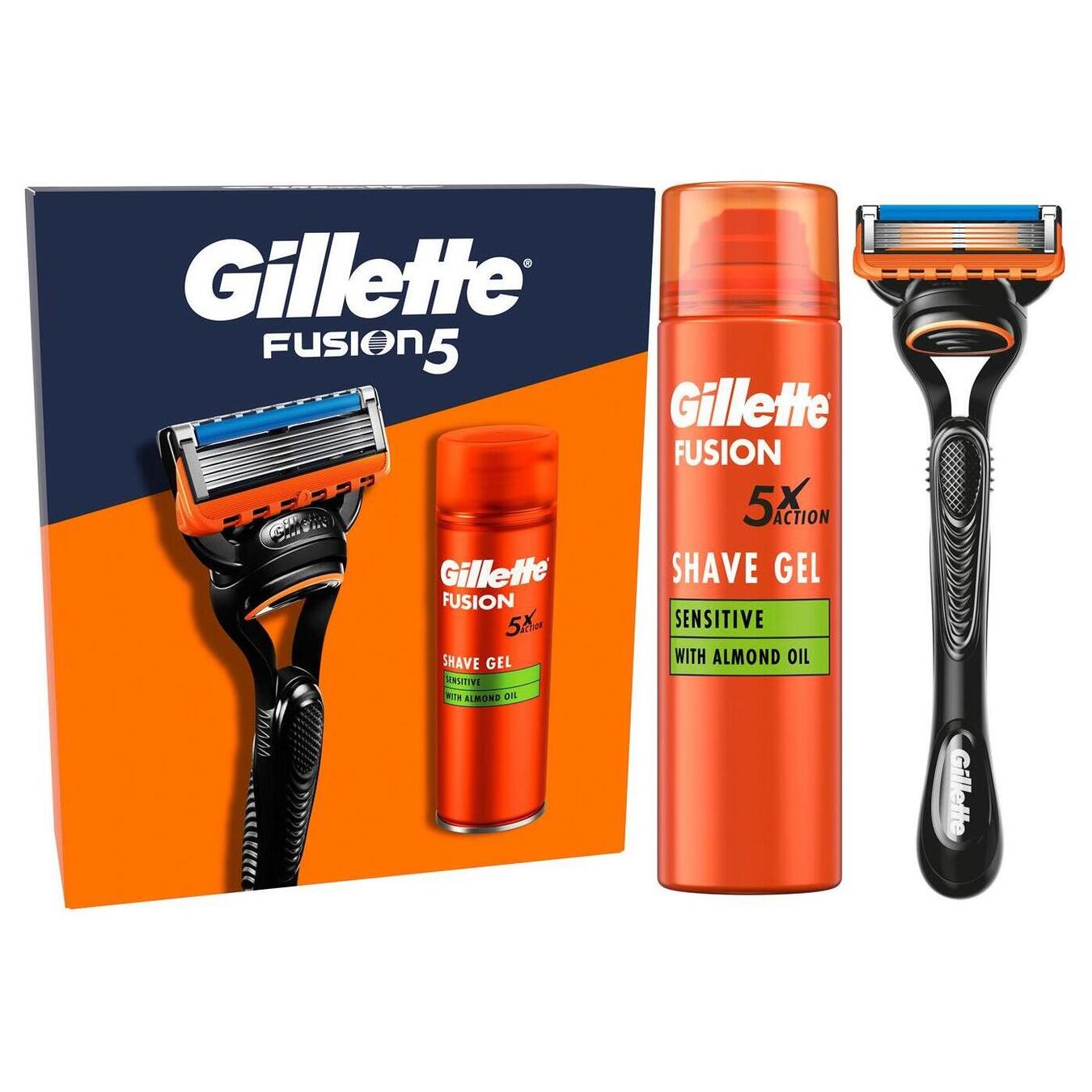 Fusion Sets razor with 1 replaceable cartridge + shaving gel for sensitive skin Gillette Fusion 5 200ml 2