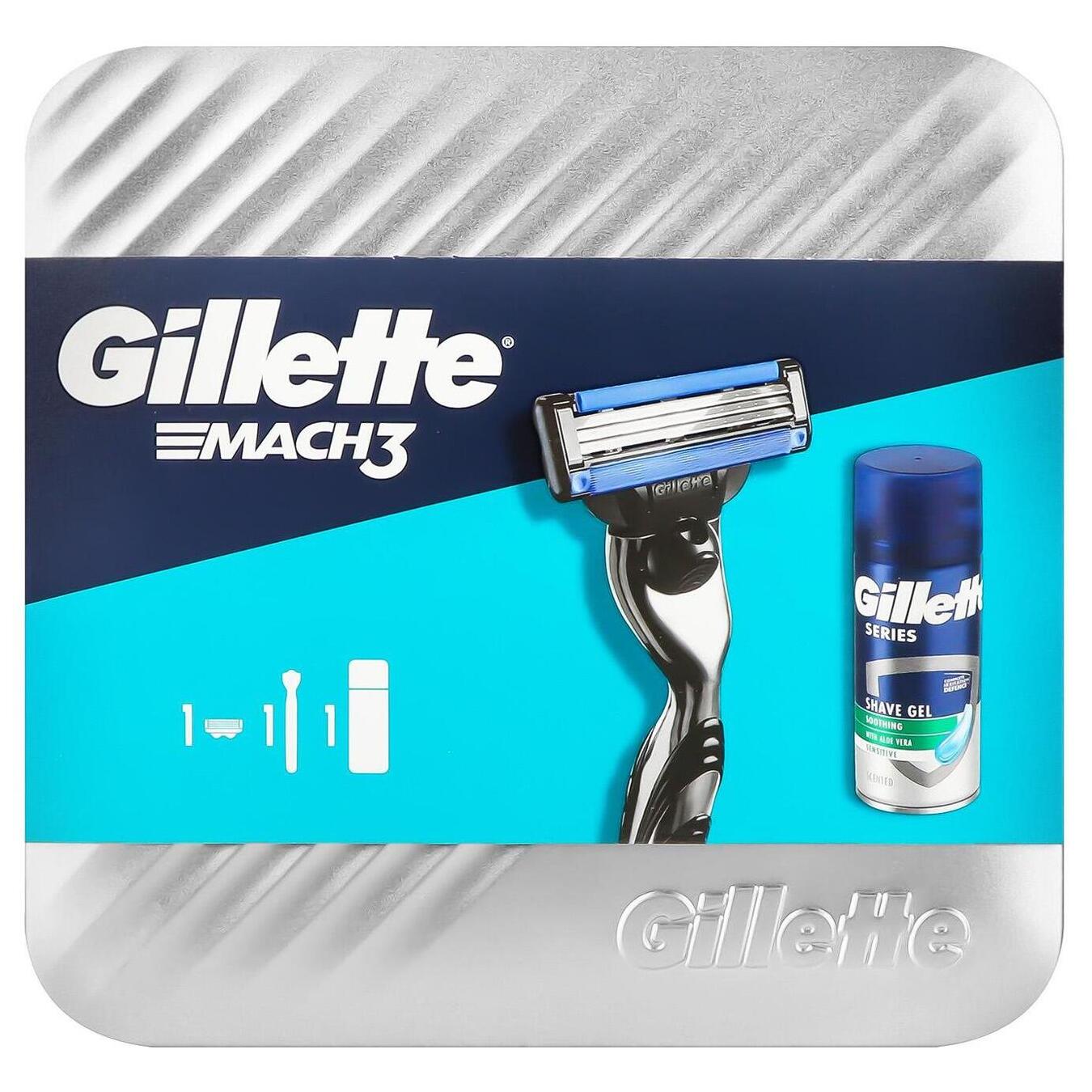Набір бритва з 1 змінною касетою + гель для гоління Сіріез заспокійливий Gillette Mach 375мл