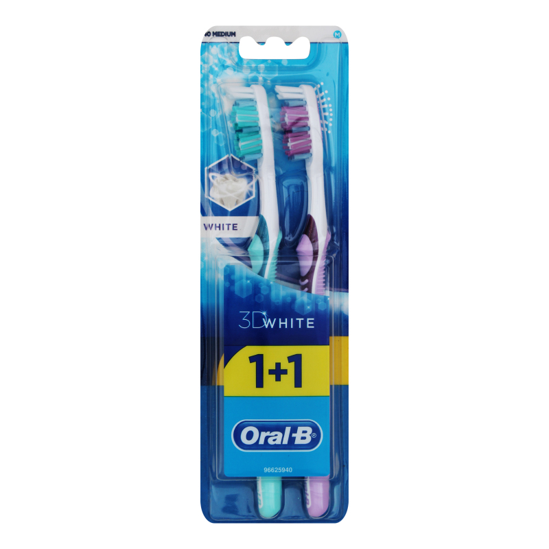 Щетка зубная Oral-B 3d white отбеливание 40 средняя 1шт+1шт