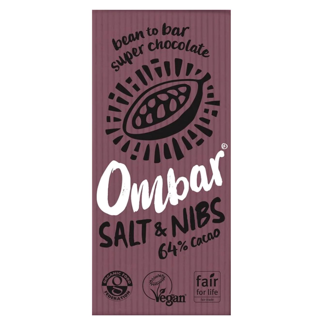Ombar raw dark chocolate with cocoa beans and salt organic 70g