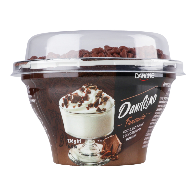 Йогурт десертный Даниссимо Фантазия стакан крошки из молочного шоколада 6,8% 136г