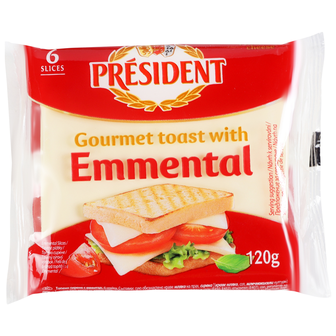 President Emmental for sandwich processed cheese 40% 120g