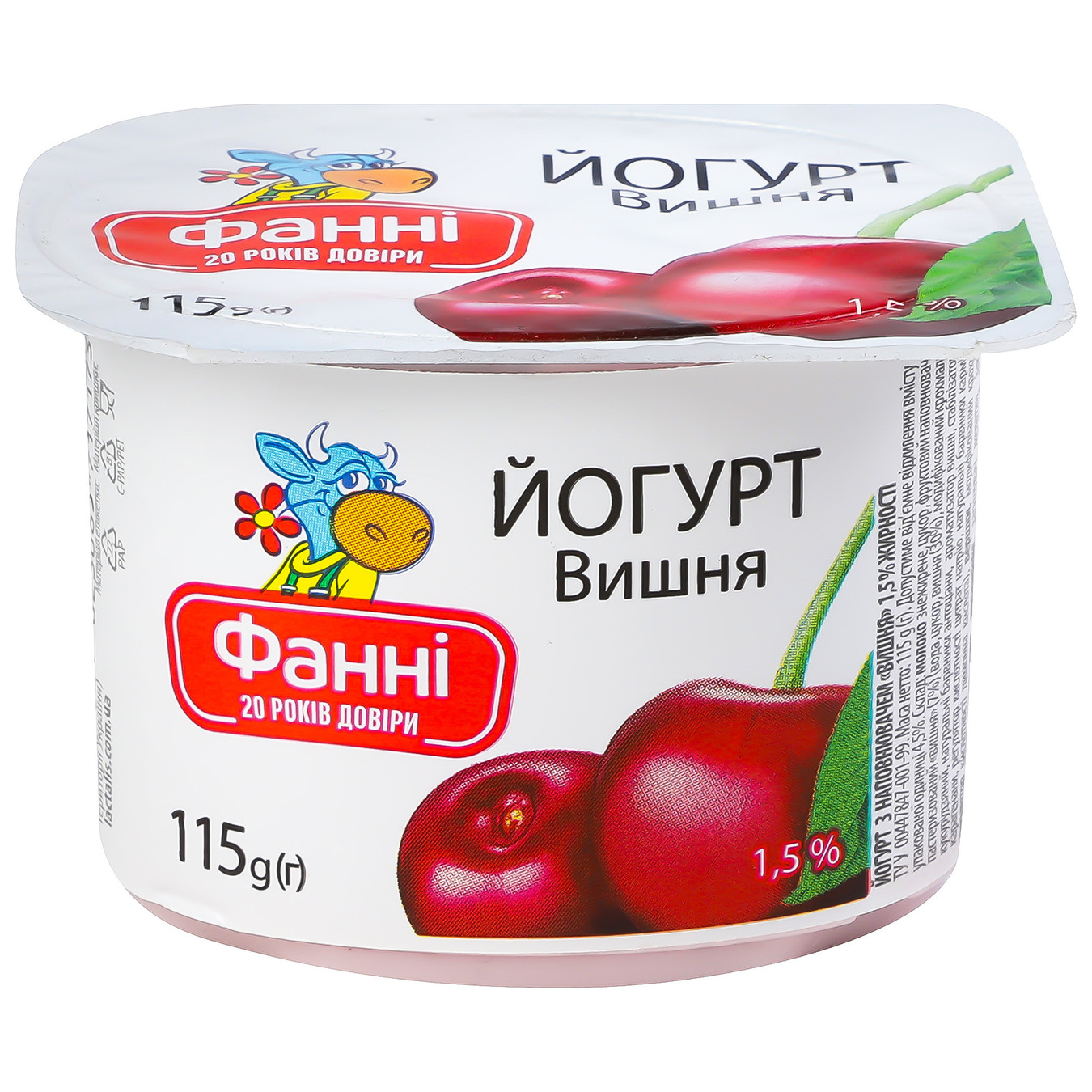 Fanny yogurt with cherry filling cup 1.5% 115g 2