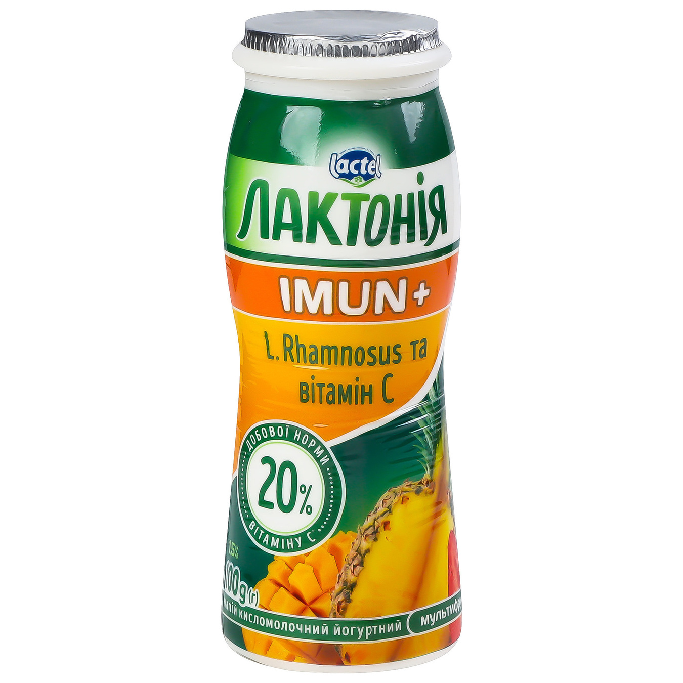 Напиток кисломолочный Лактония Иммуна мультифруктовый с пробиотиком L.Rhamnosus витамином С 1,5% 100г 2