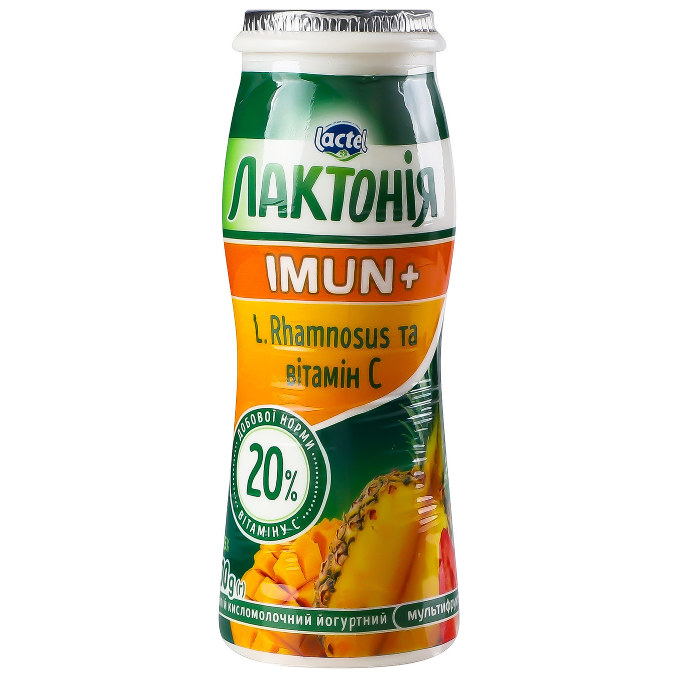 Напиток кисломолочный Лактония Иммуна мультифруктовый с пробиотиком L.Rhamnosus витамином С 1,5% 100г