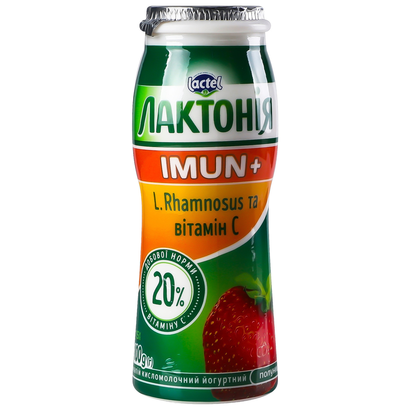 Напій кисломолочний Лактонія Імун полуничний з пробіотиком L.Rhamnosus вітамін С 1,5% 100г