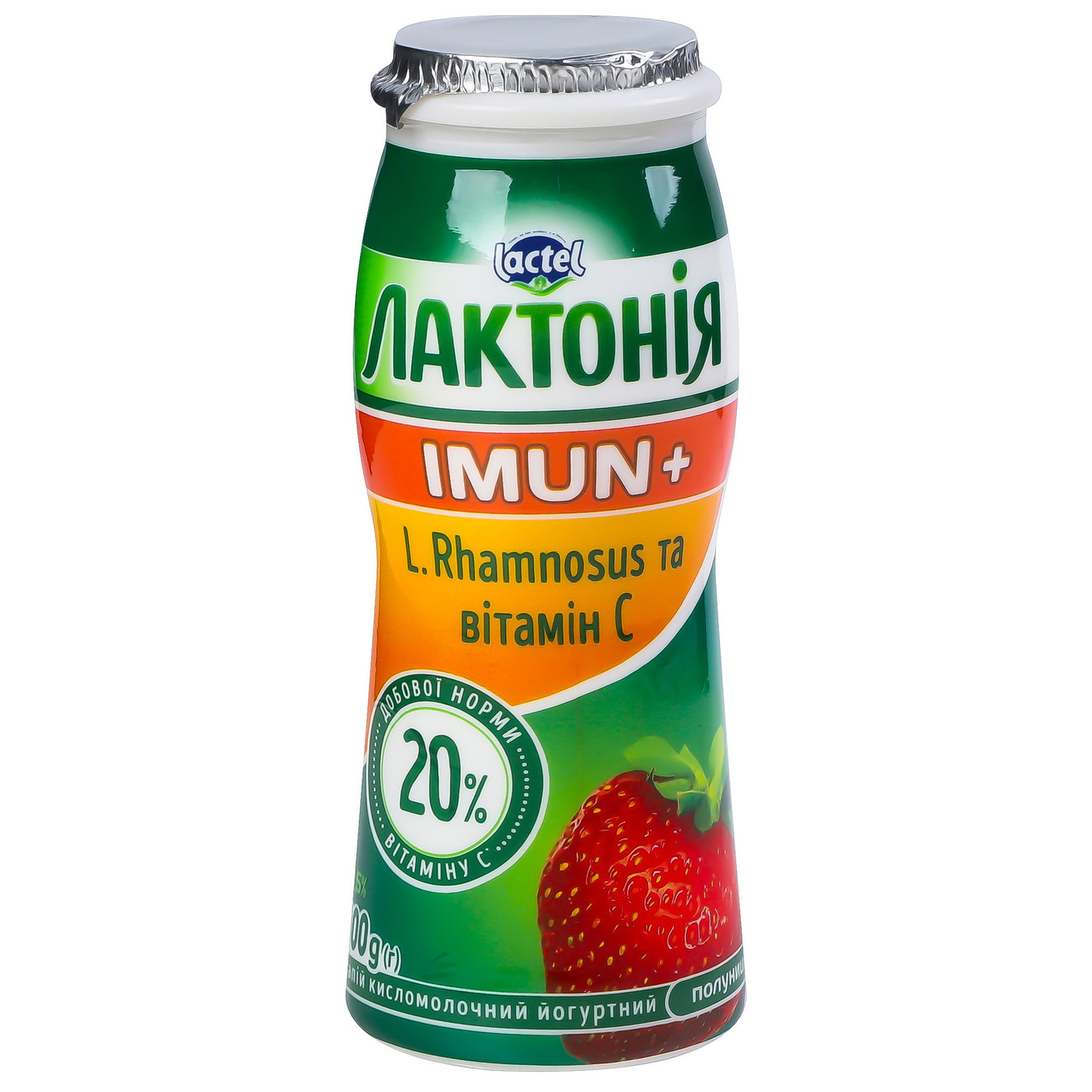 Напій кисломолочний Лактонія Імун полуничний з пробіотиком L.Rhamnosus вітамін С 1,5% 100г 2