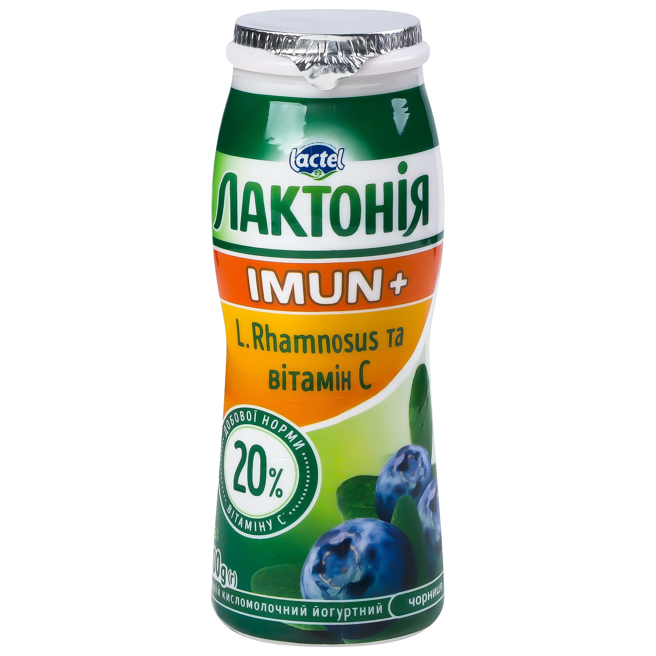 Продукт кисломолочний Лактонія чорниця з пробіотиком L.Rhamnosus та вітаміном С Імун+ 1,5% 100г 2