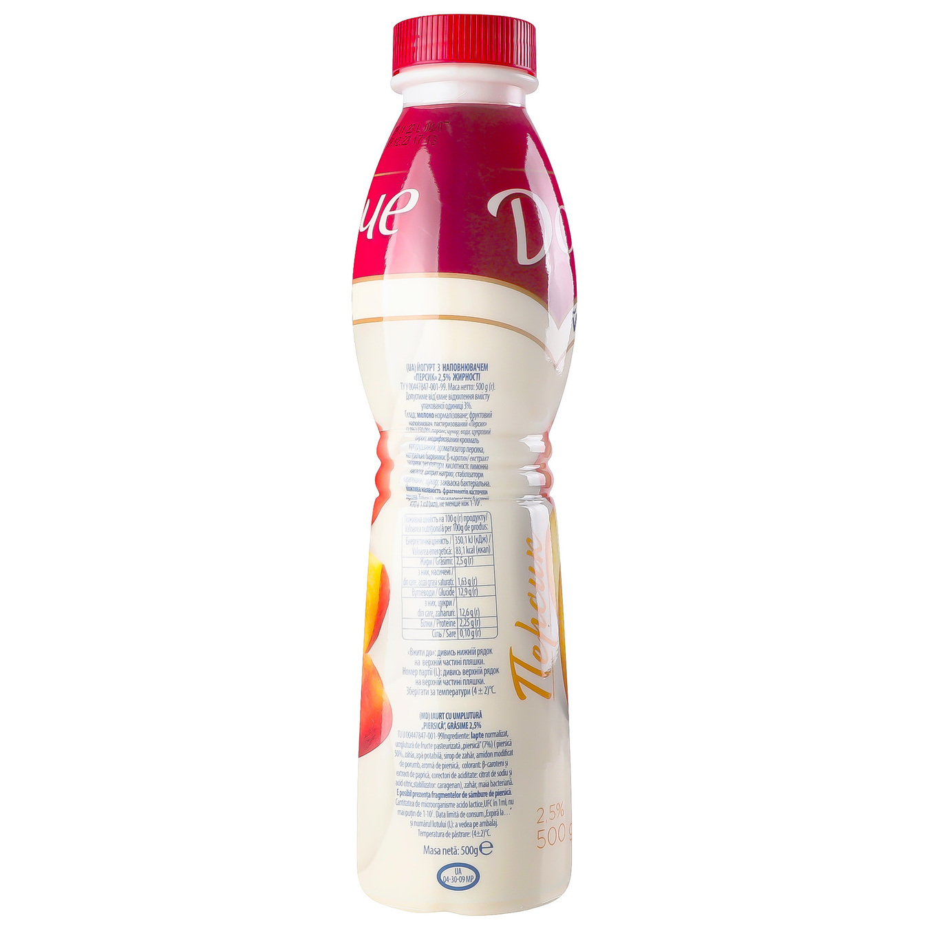 Йогурт Дольче питьевой с наполнителем персик 2,5% 500г 4