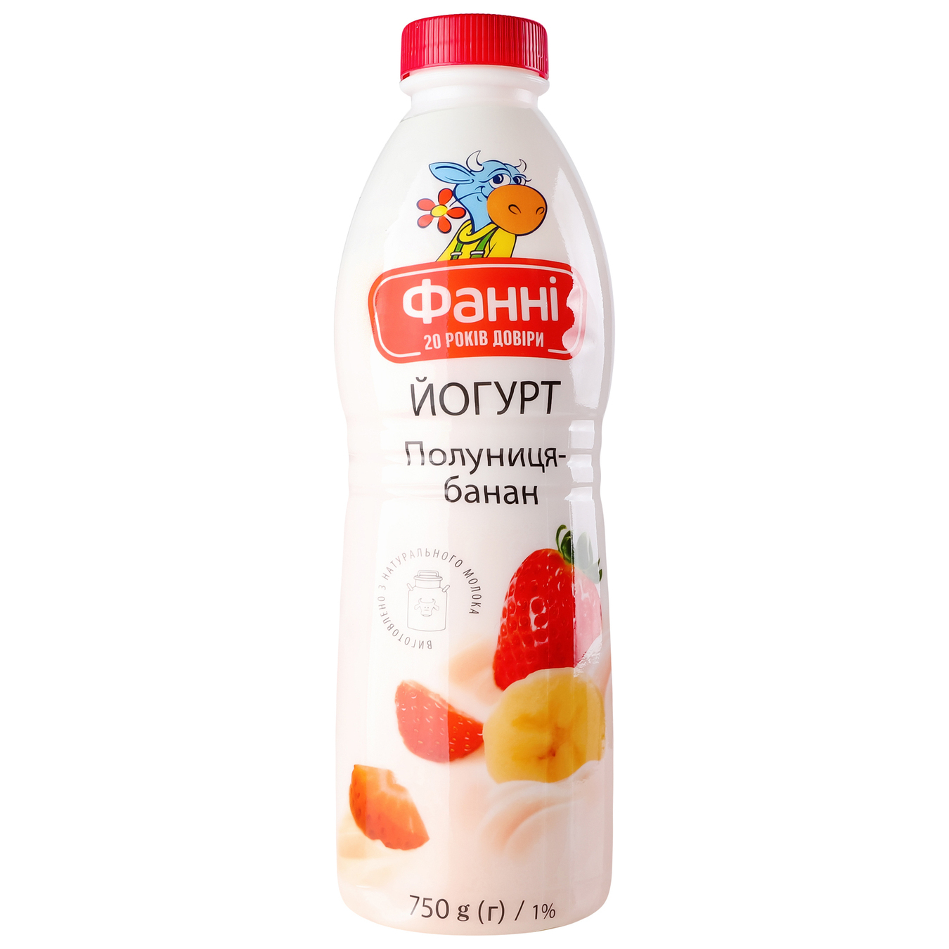 Fanny yogurt with strawberry-banana filling drinking bottle 1% 750g
