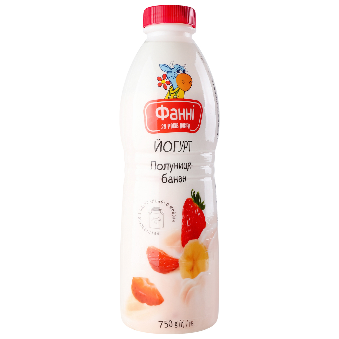 Fanny yogurt with strawberry-banana filling drinking bottle 1% 750g 2