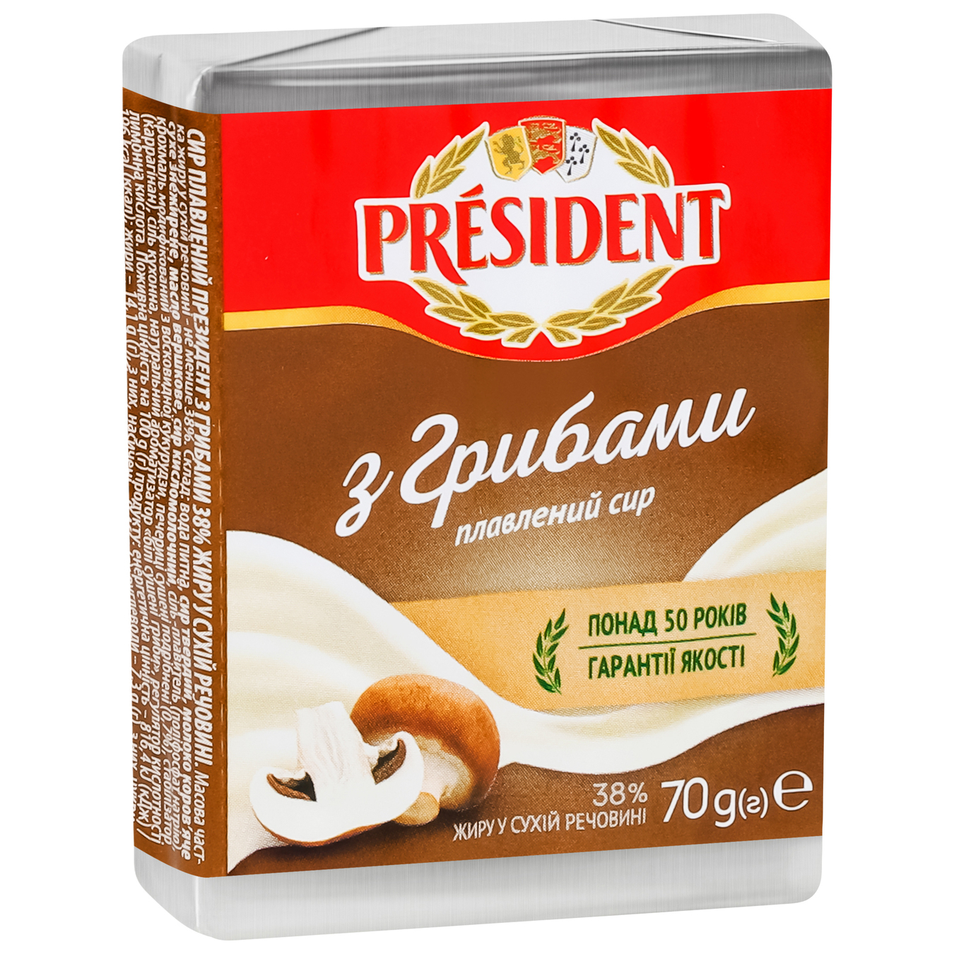 Processed cheese President With mushrooms 38% 70g 8
