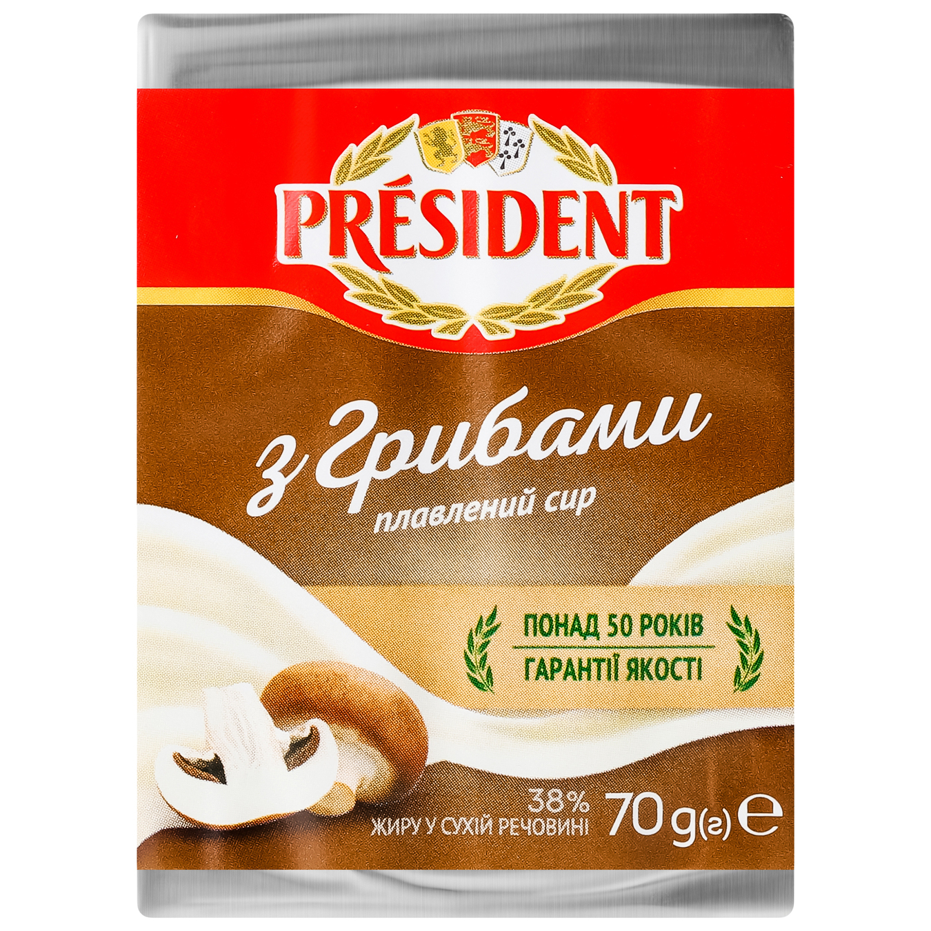 Processed cheese President With mushrooms 38% 70g