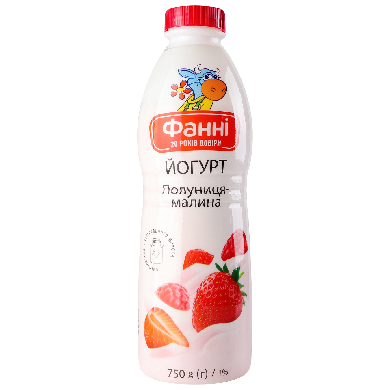 Йогурт Фанні з наповнювачем полуниця-малина питний пляшка 1% 750г