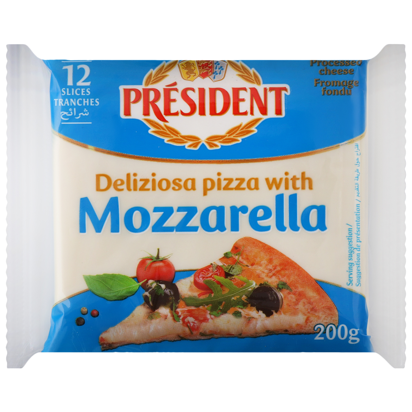 Сыр плавленый President для пиццы ломта 40% 200г