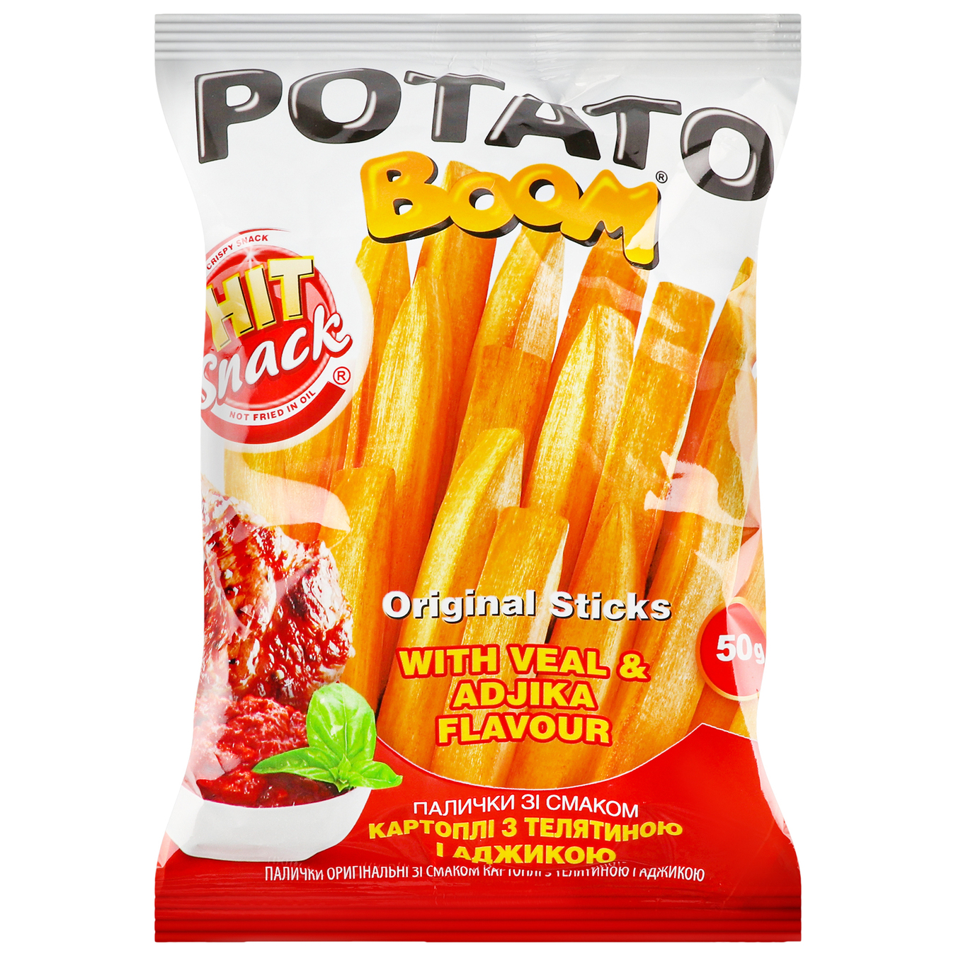 Палочки Hit snack potato boom вкус картофеля с телятиной и аджикой 50г