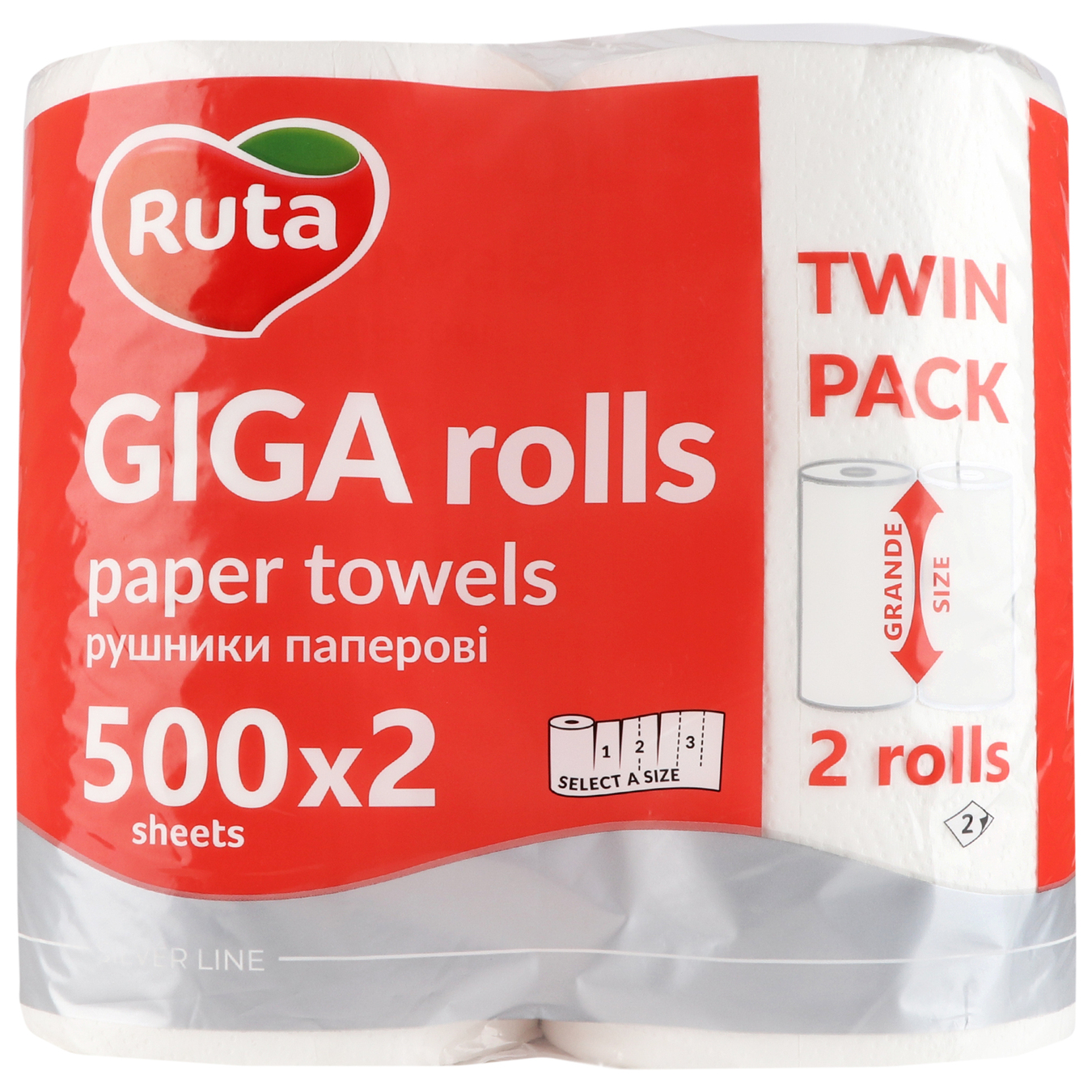 Рушники паперові Ruta Giga Rolls целюлозні 2-шарові білі 2шт