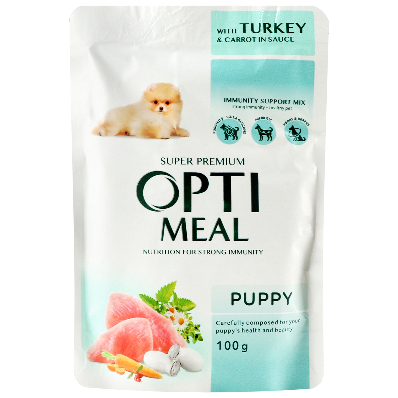 Food for puppies Optimeal with turkey and carrots in sauce pouch 100g