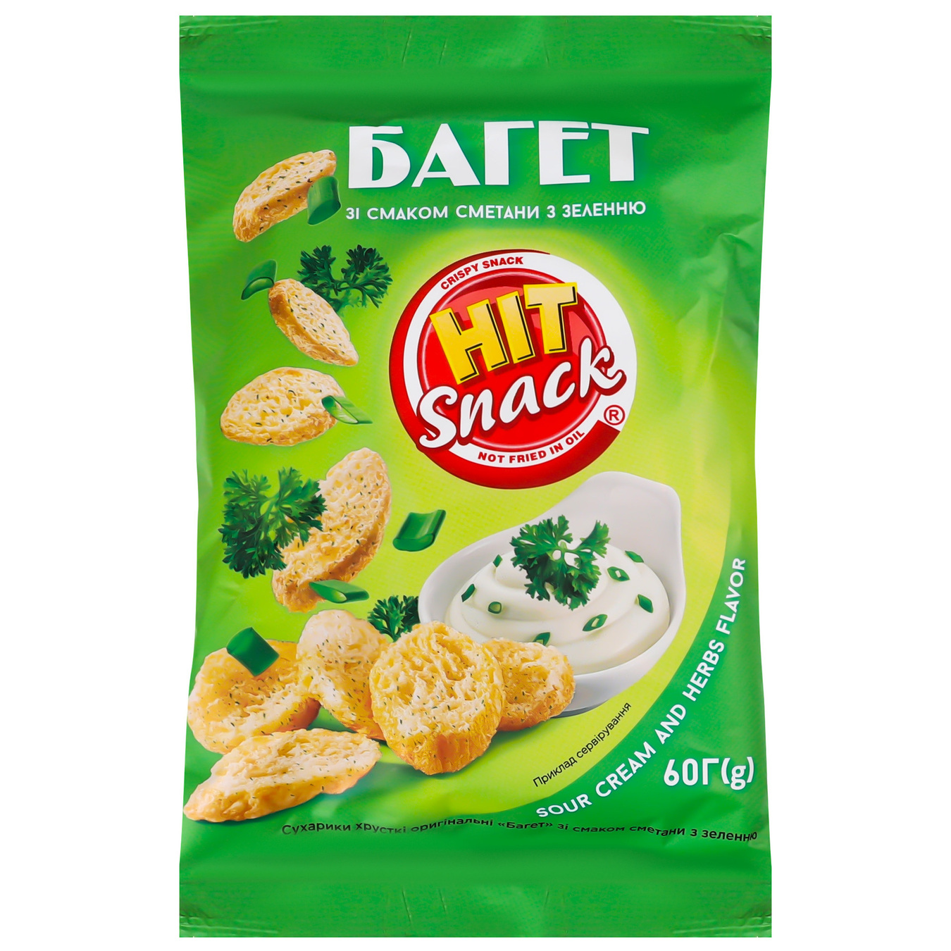 Багет Hit snack вкус сметаны и зелени 60г