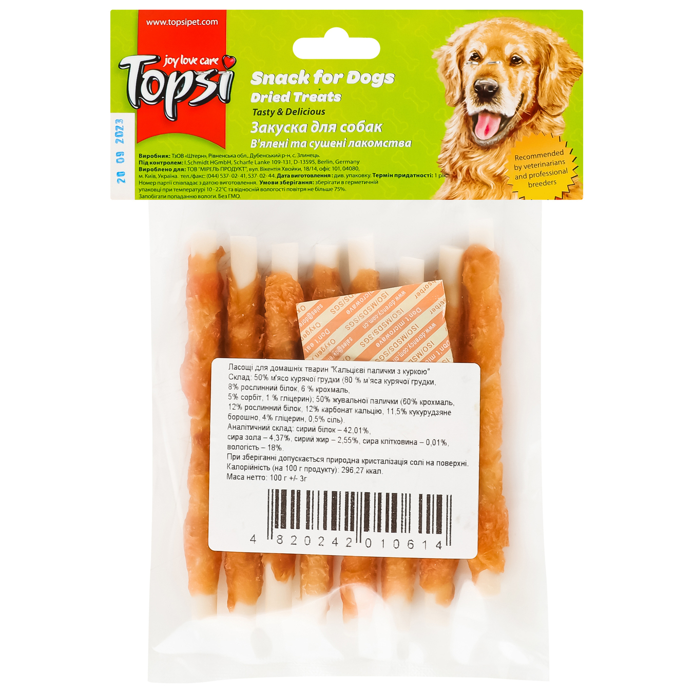 Dog treats Topsi Calcium sticks with chicken 100g 2