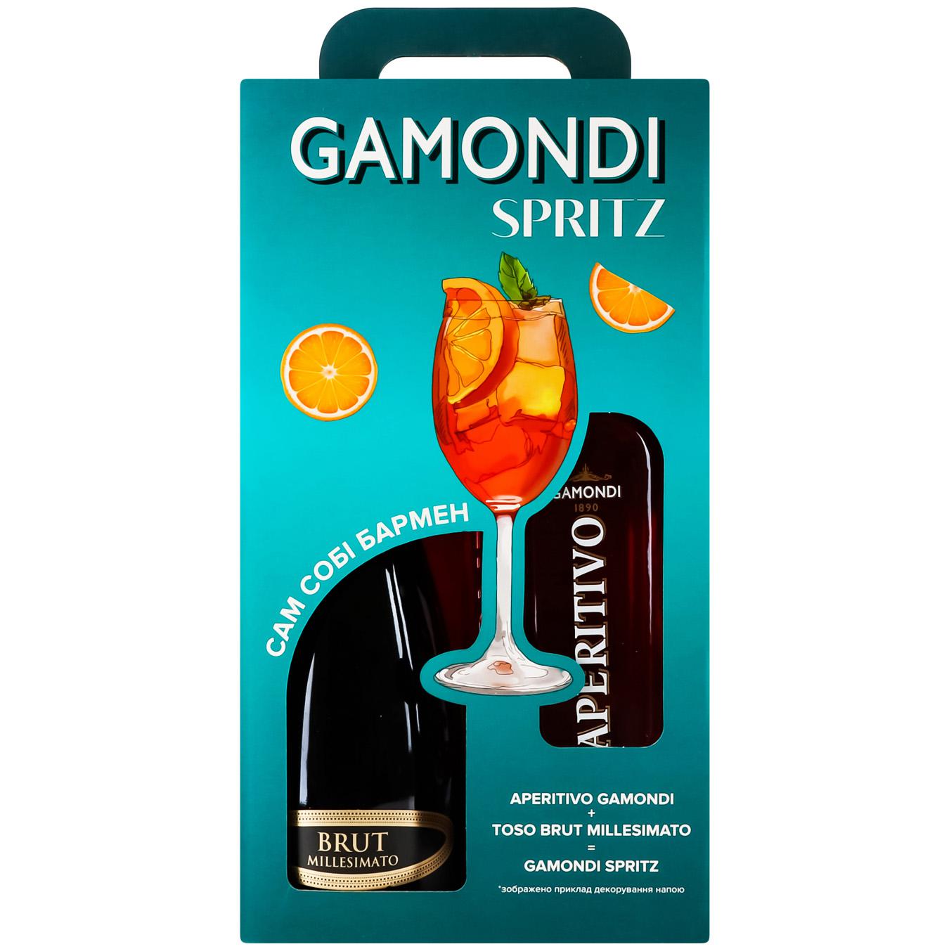 Набір Напій на основі вина Gamondi Aperitivo 13,5% 1л + Ігристе вино Toso Millesimato Brut 11% 0,75л