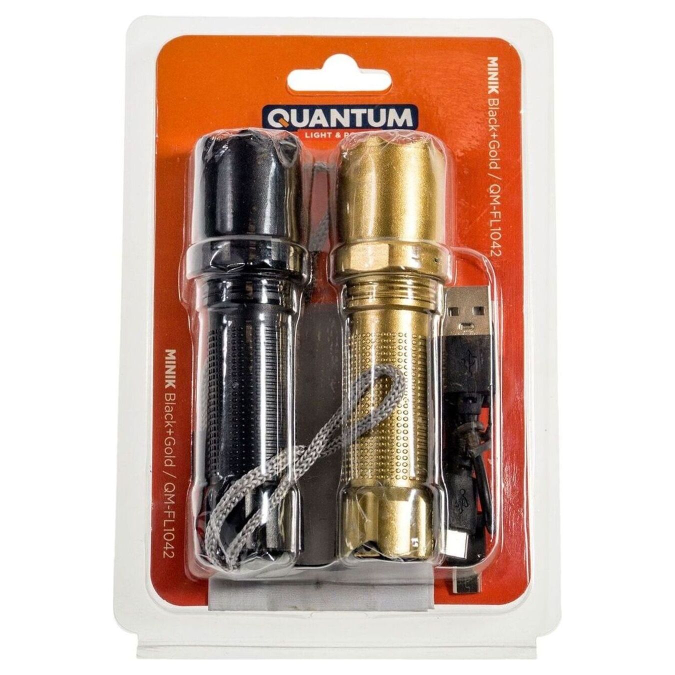 Фонарь Quantum QM-FL1042 Minik black+gold 3W LED с USB 2шт
