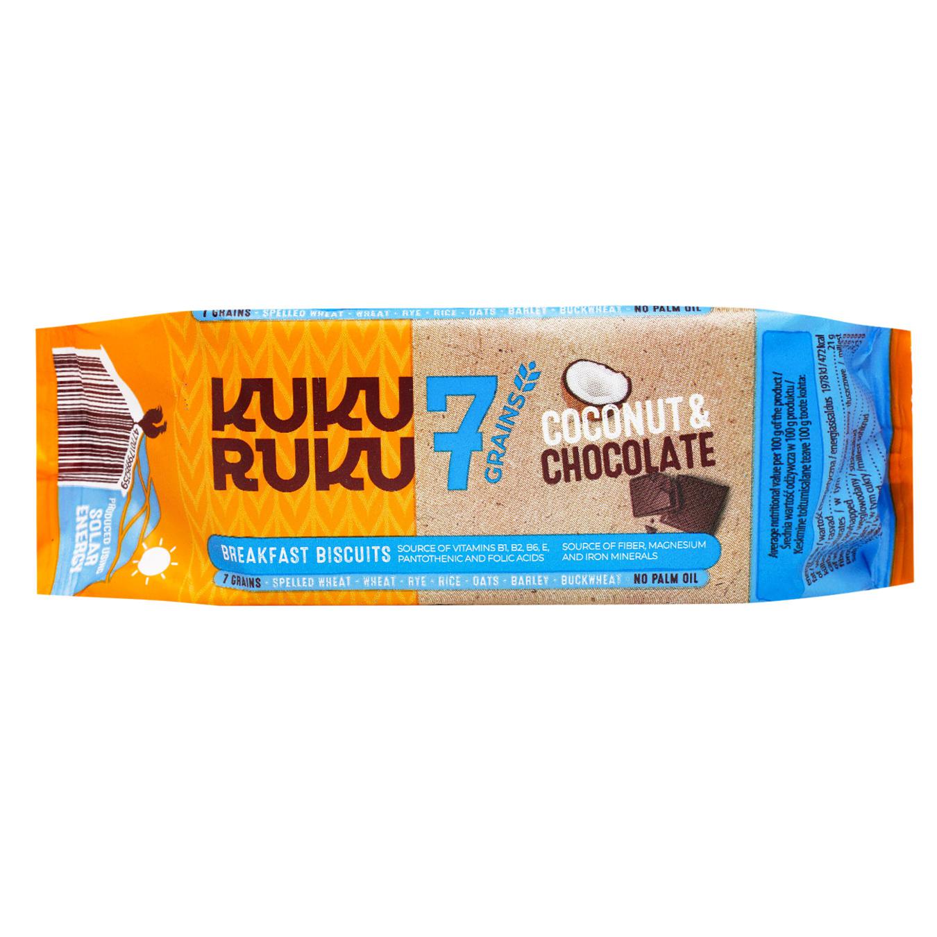 Печиво цукрове KUKU RUKU зі смаком кокосу та шоколаду 7 злаків 160г