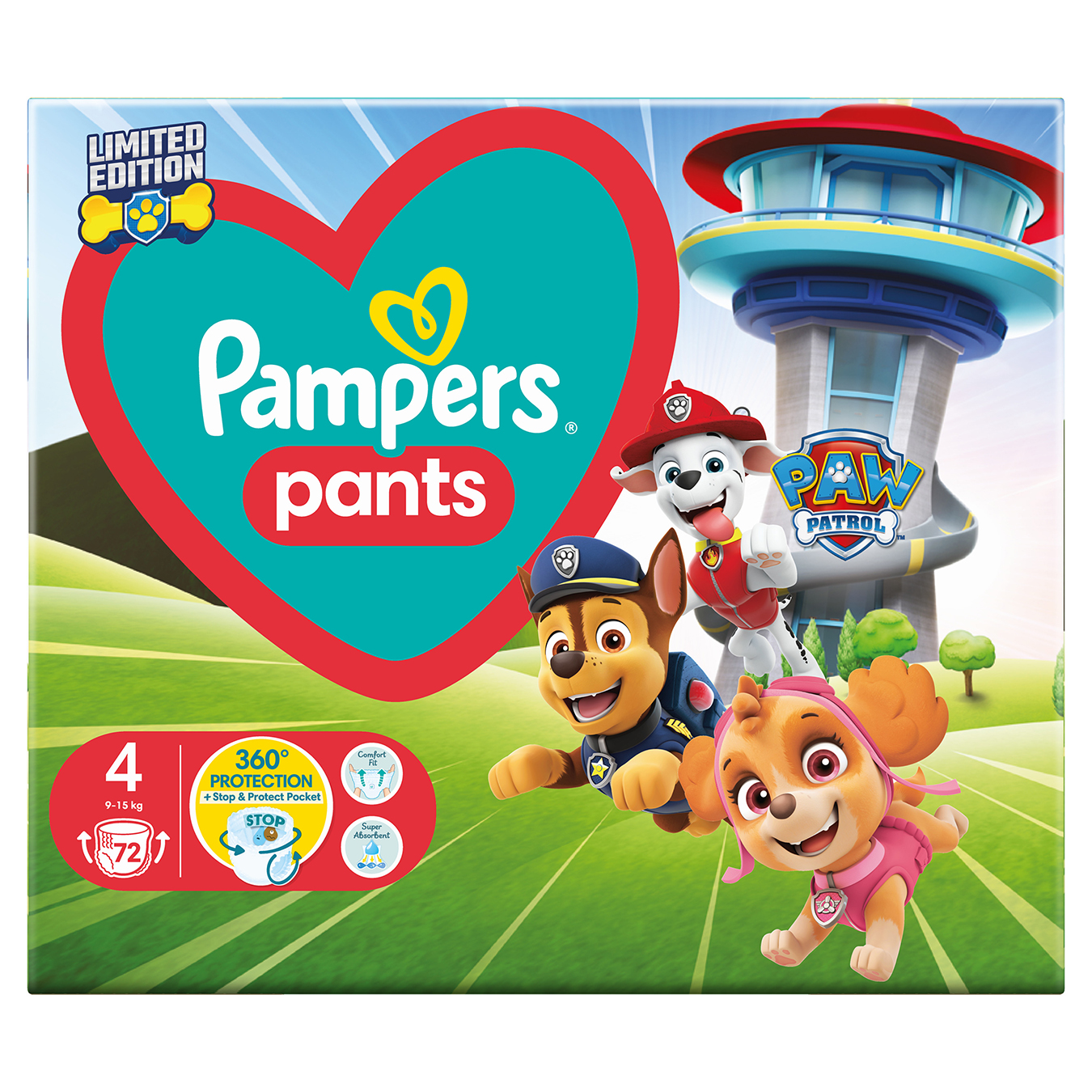 Diapers-panties Pampers paw patrol limedit children's disposable pants maxi 9-15kg 72pcs