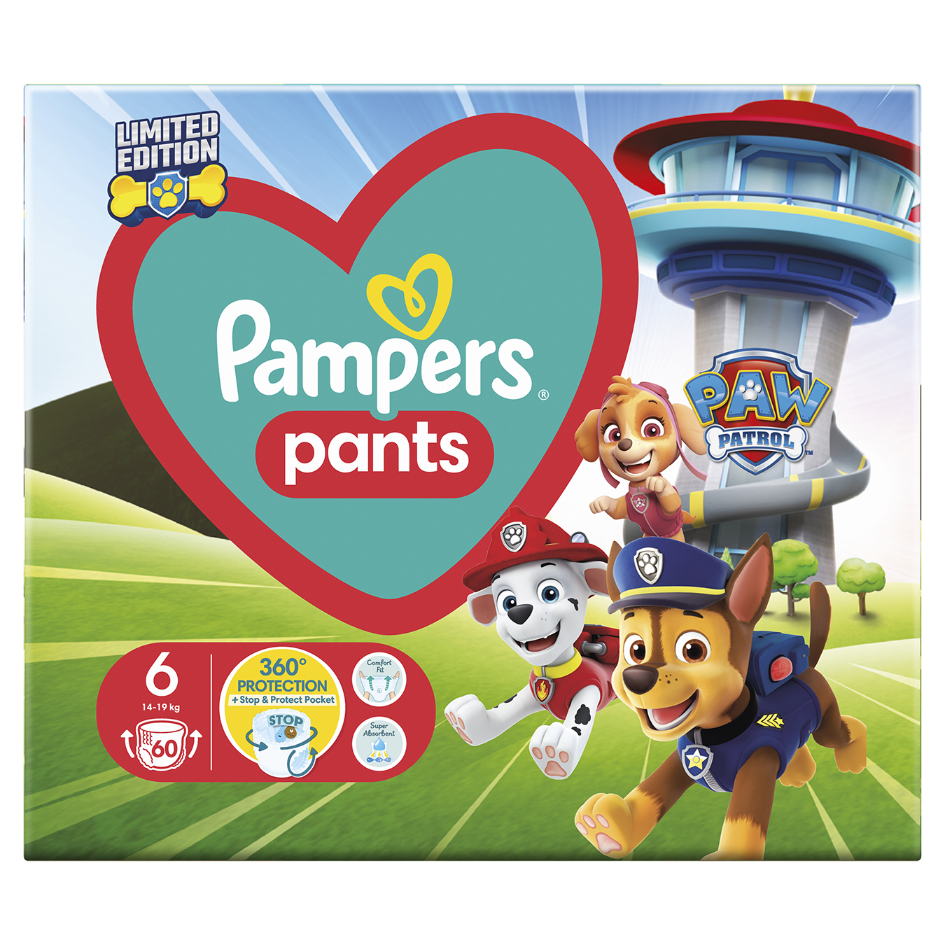 Diapers-panties Pampers paw patrol limedit children's disposable pants extra large 14-19kg 60pcs