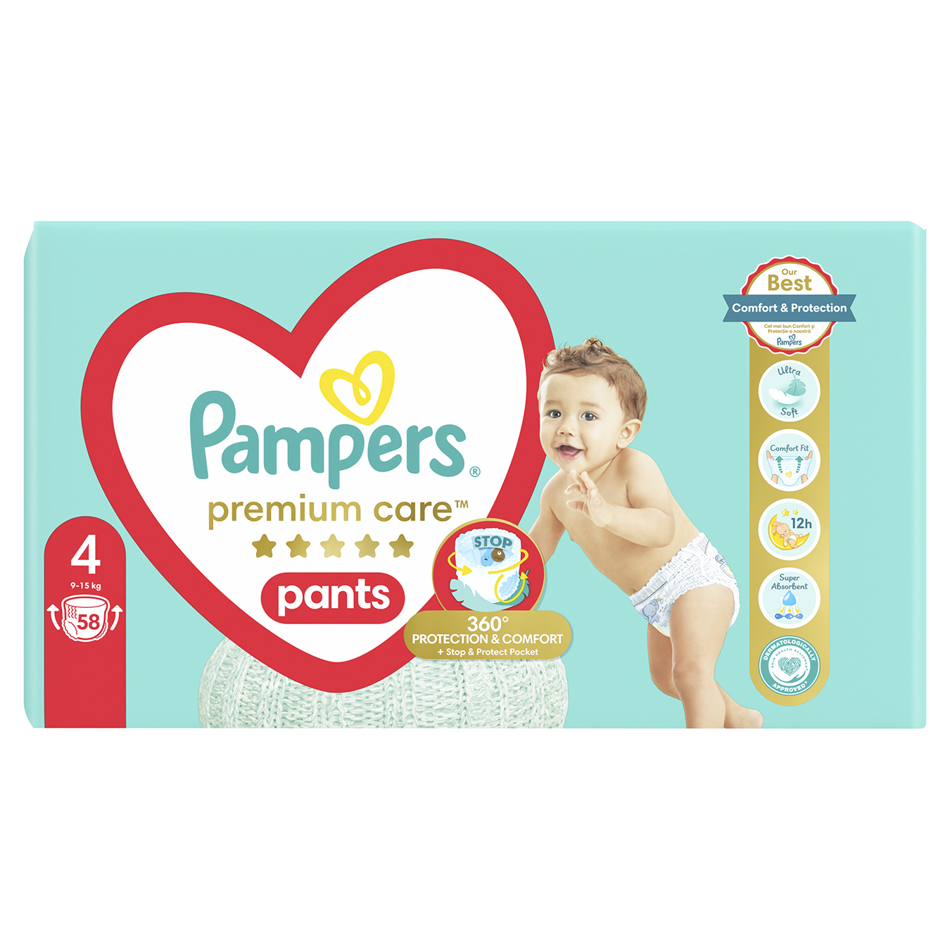 Трусики-подгузники Pampers Premium Care 4 9-15кг детские 58шт
