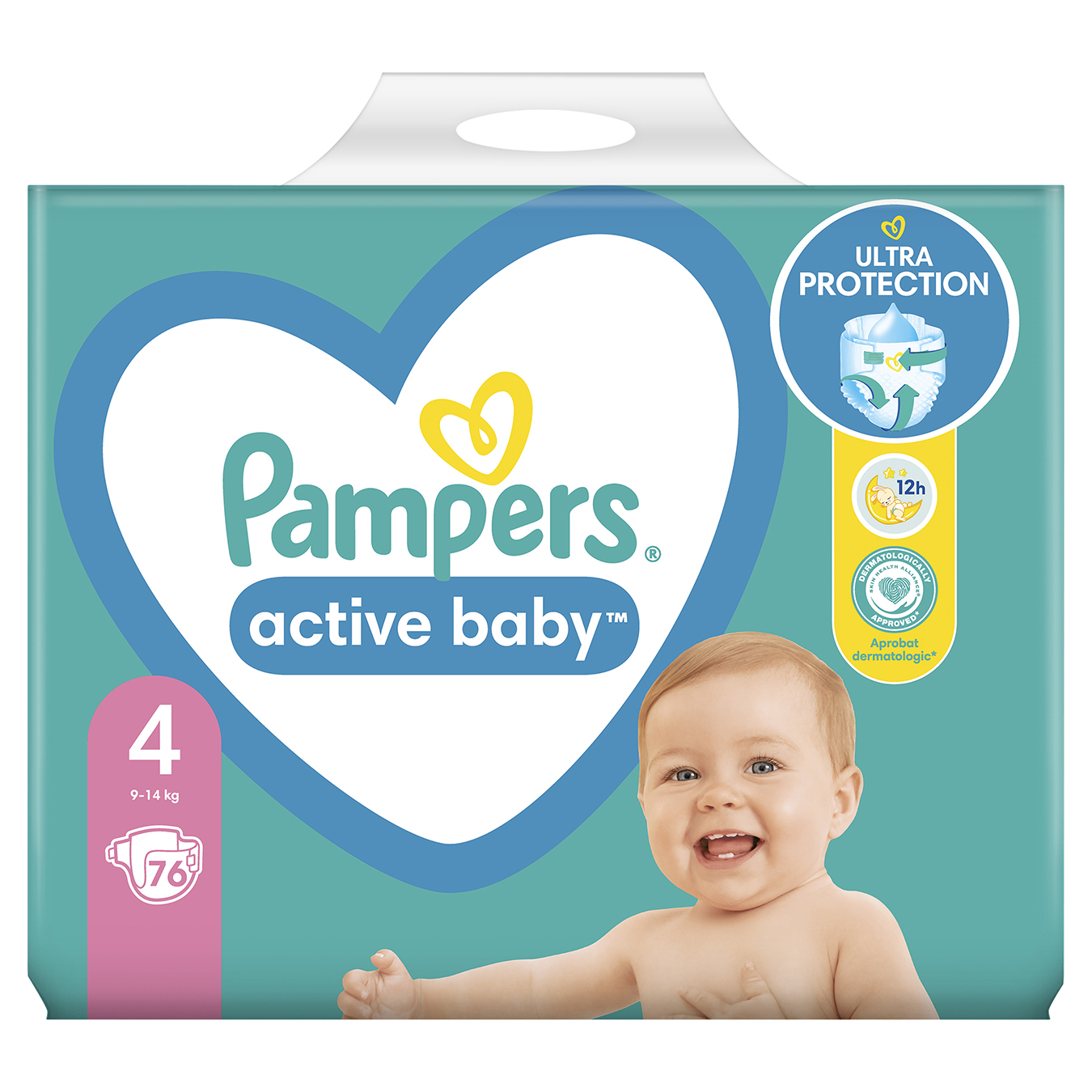 Diapers for children, disposable Active Baby Maxi 9-14 kg Giant Pampers 76 pcs