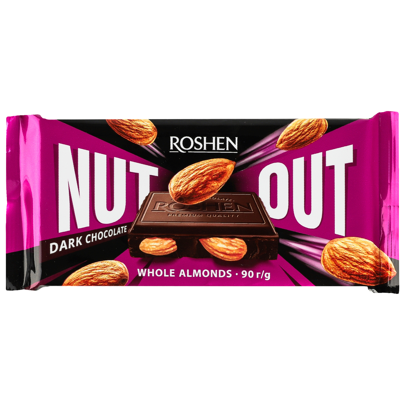 Roshen Nut black chocolate with whole almonds 90g