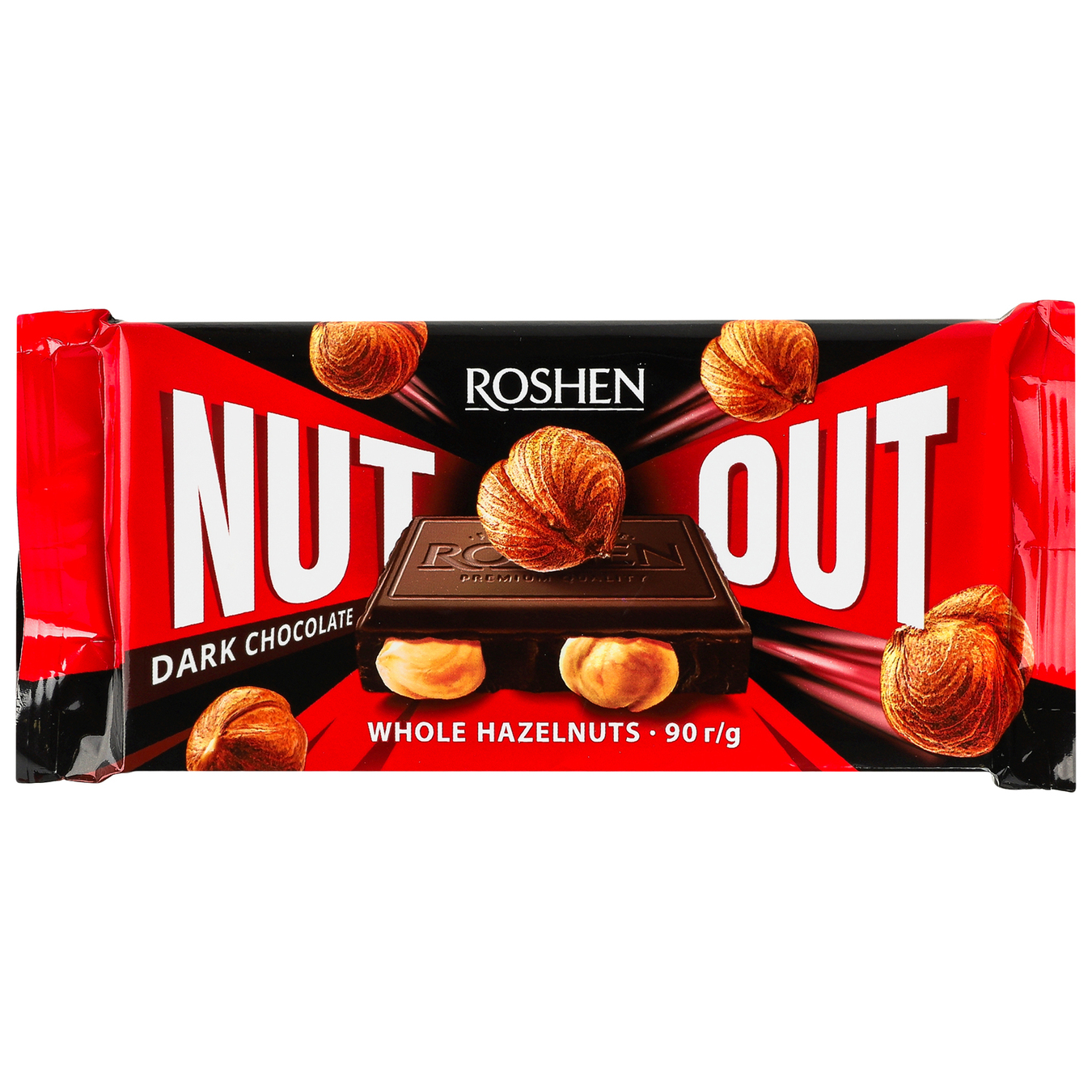 Roshen Nut black chocolate with whole hazelnut 90g