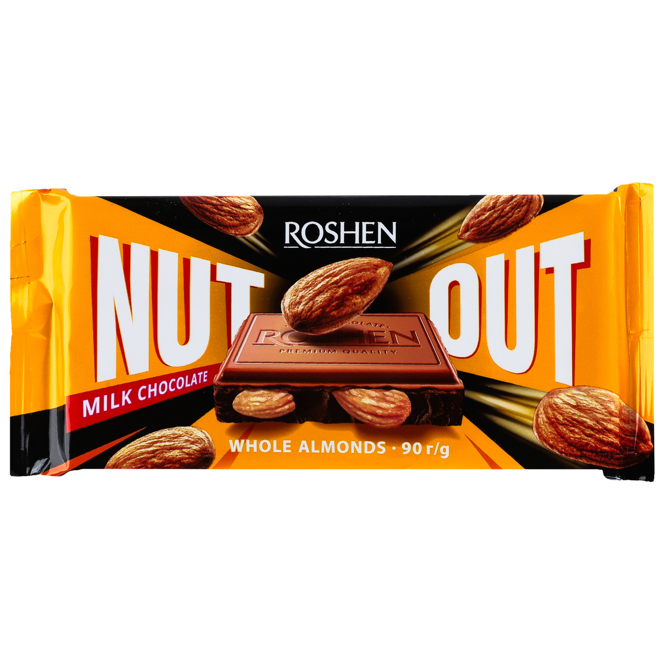Roshen Nut milk chocolate with whole almonds 90g