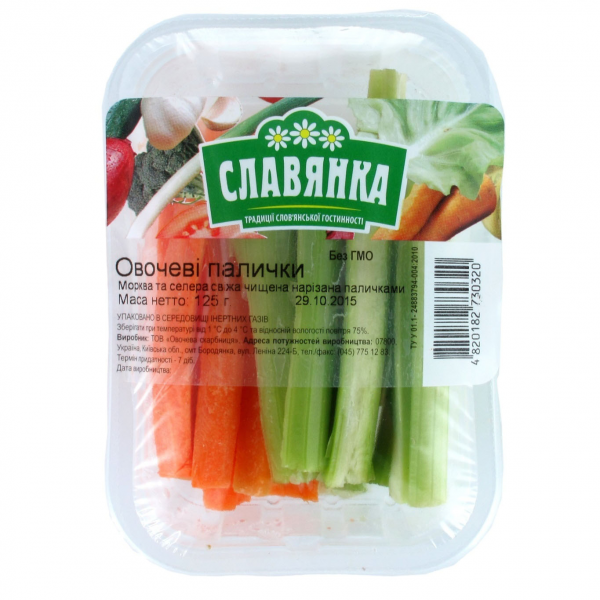 Селера і морква Славянка свіжі чищені миті різані паличками 125г