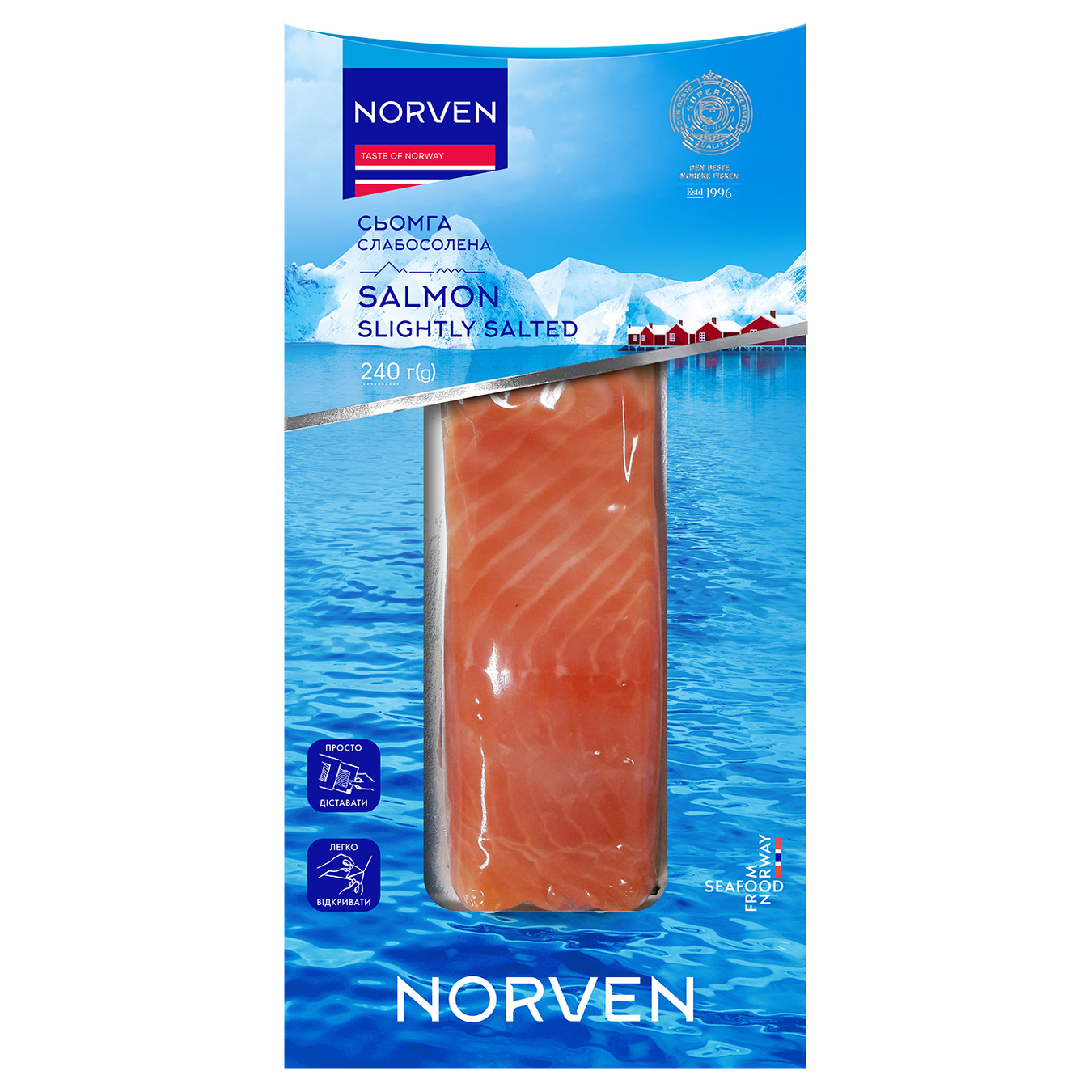 Сьомга Norven слабосолена філе-шматок 240г