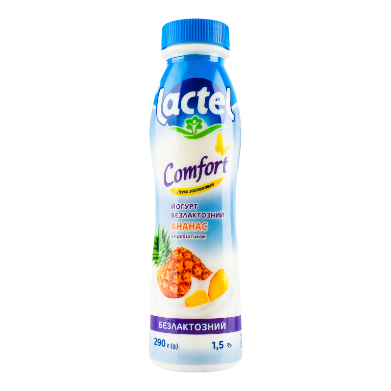 Йогурт Lactel безлактозный с наполнителем ананас с пребиотиком лактулозы 1,5% 290г