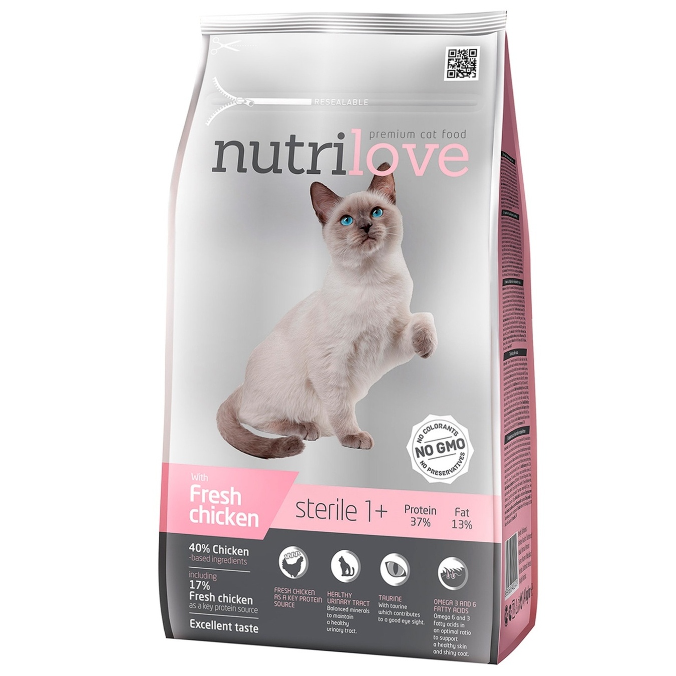 Корм Nutrilove для котів стерилізованих сухий зі свіжою куркою 1,4кг