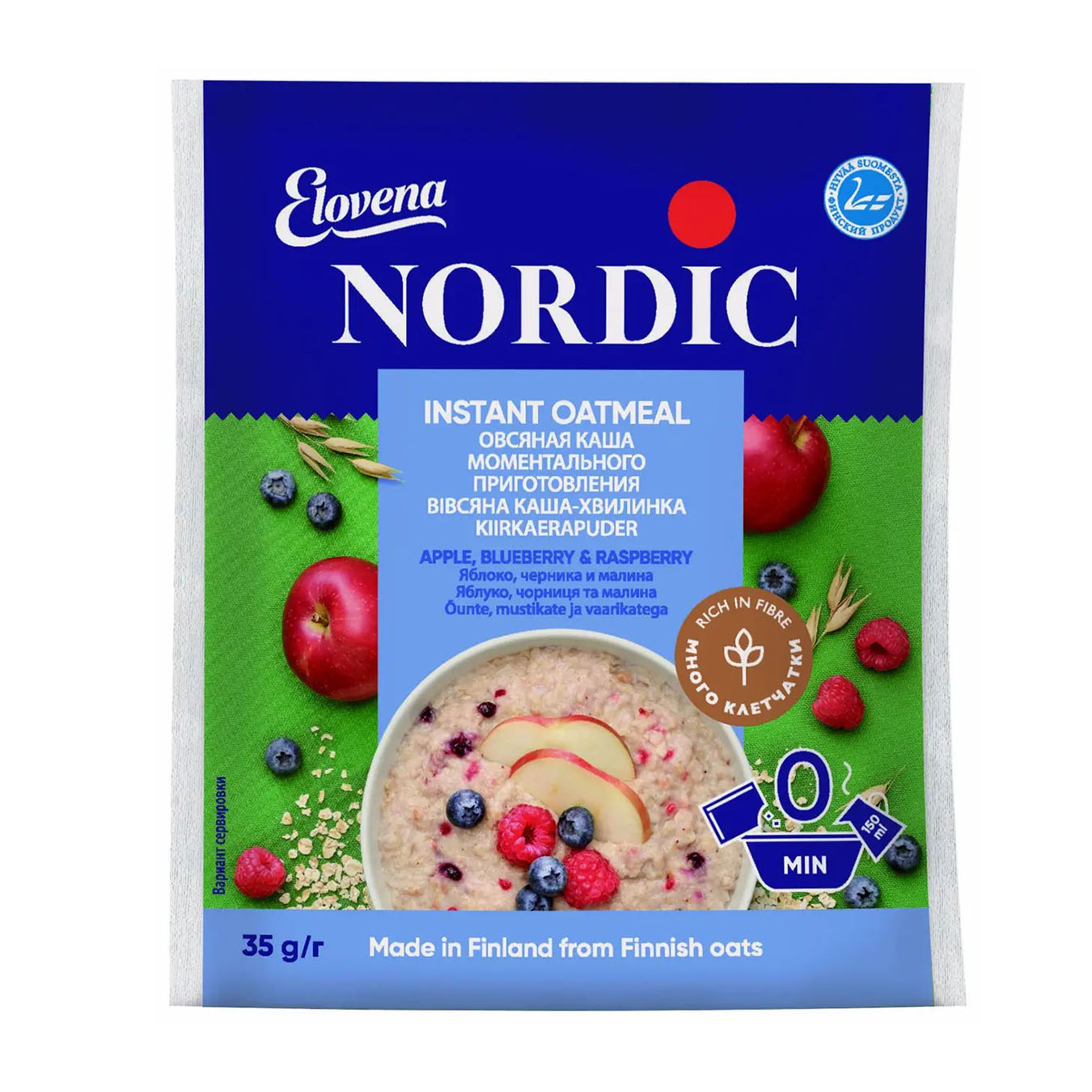 Elovena Nordic Oatmeal Porridge Apple, Blueberry, Rraspberry quick-cooking 35g